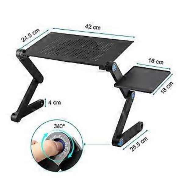 Laptopstativ Höj- och Sänkbart, Bärbart Vikbart Laptopbord Notebookstativ för Säng med Ventilation Laptop Hållare svart
