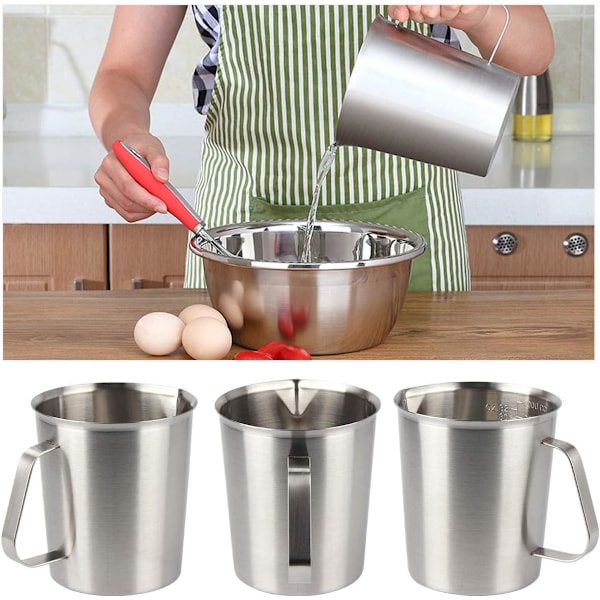 (Silver-Stainless-1500ml) Mätbägare i rostfritt stål 304