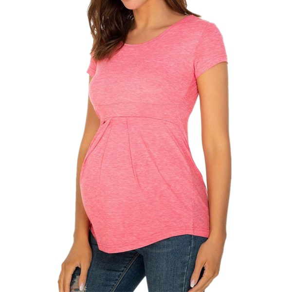 Kvinners Maternity Topp Kort og Lang Ermet Side Plissert Crew Ne