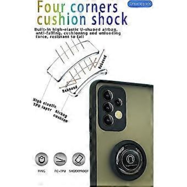 Suunniteltu erityisesti Samsung Galaxy A52 (5G) -puhelimelle, naarmuuntumaton, sormenjälkiä estävä, sisäänrakennettu 360 astetta pyörivä rengaspidike, tukeva ja kestävä magneettinen autoteline Black