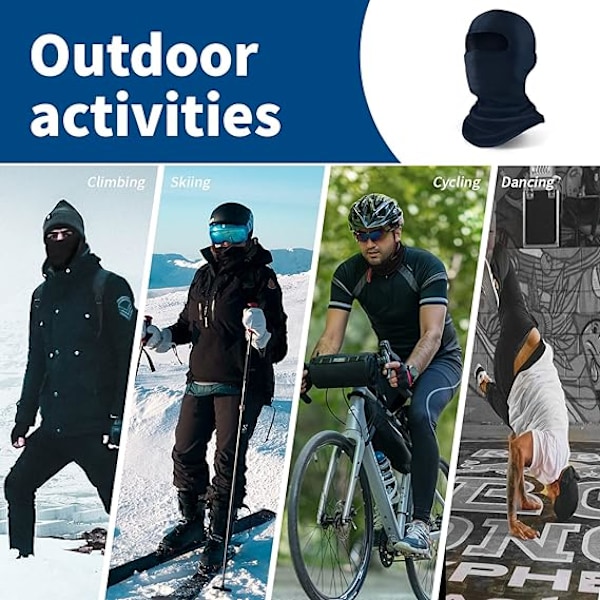 Balaklava-maske for menn og kvinner - Ski, snowboard, motorsykkel og vindbeskyttelse, svart