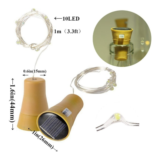 10LEDs Fe-flaske Lys med Kork, 10 stk Romantisk Varmt Hvidt L