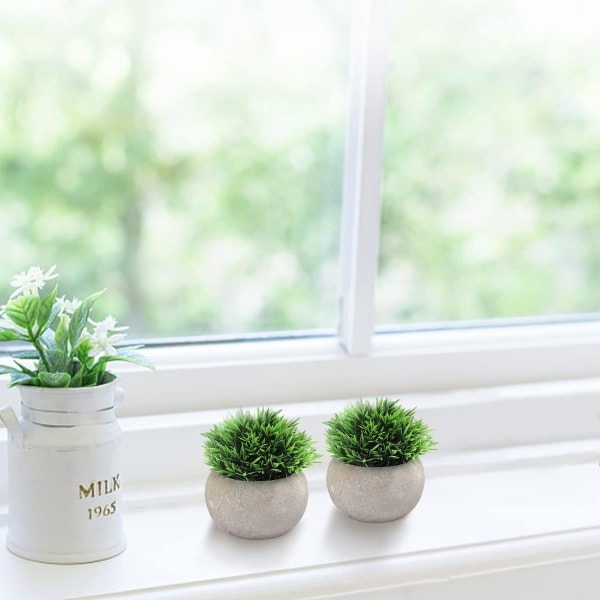 2 kunstige planter for å dekorere bad og hjemmekontorer, små kunstige planter for innendørsdekorasjon (potteplanter)