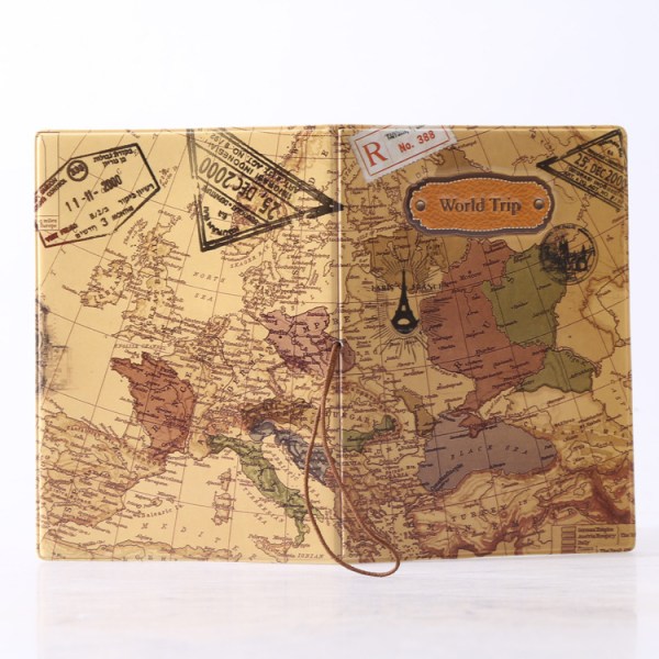 Verdenskort 3D pas-holder (brun), moderigtigt pas-etui,