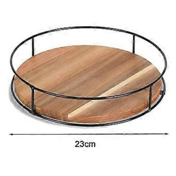 9-tommers Lazy Susan-dreieskive i tre med stålkanter 360 graders roterende skap pantry kjøkken