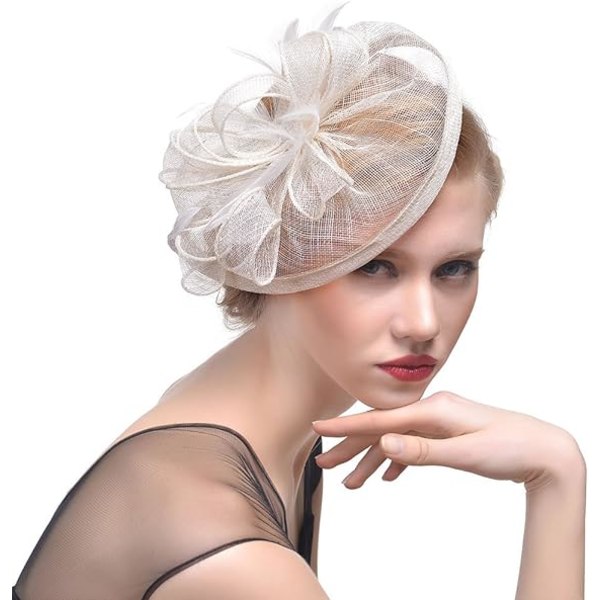 Elegant Fascinator Hat för Kvinnor Bröllop Fjäder Hårklämma Royal Ascot