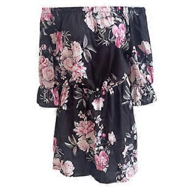 Dame Casual Blomsterprint Off Shoulder Trompetærme Swing Kjole (style6076)