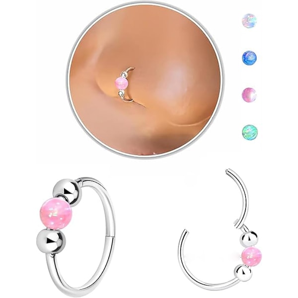 Näsring, Opal Näsring, Smycke 8MM 316L Medicinskt Stål Antiallergisk Silver Näsring, Damernas Näsring Örhängen (Rosa)