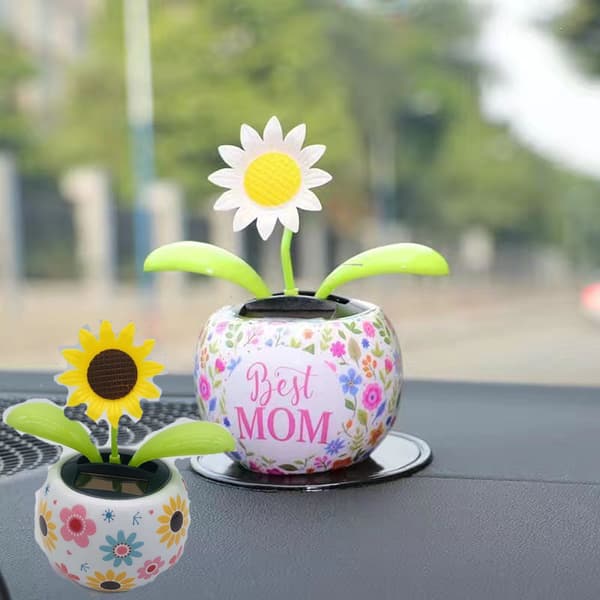 Solcelledansende Blomst, 2 stk. Solcelledrevne Bilpynt, Svingende