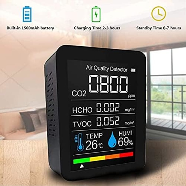 Bärbar luftkvalitetsdetektor CO2-mätning digital temperatur