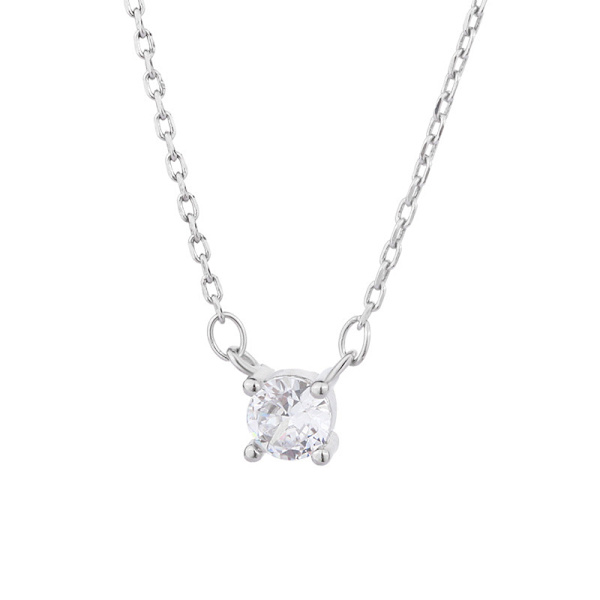 Halsband i 925 silver med diameter 4 mm, enkel fyrklöver med diamanter
