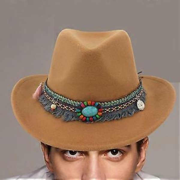 Casual Unisex Vuxen Cowboyhatt Fedorahattar Solhatt Jazz Top Hatt Kostym för Strand (Ljusbrun)