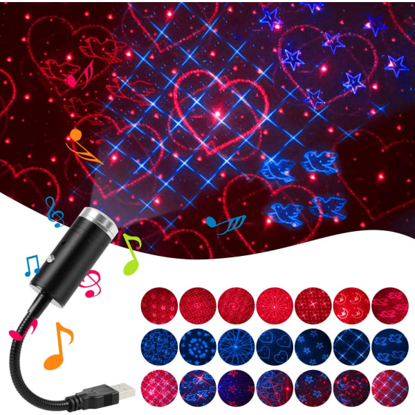 (Blå&Rød) USB Stjerne Nattelys, 9 Funktionelle Tilstande | 21 Belysning