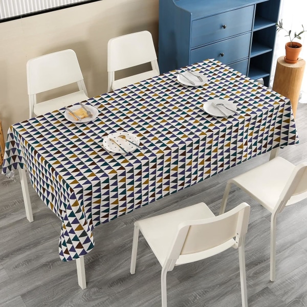 Cotton and Linen Fabric Rectangular Table Cloth, Multicolor Geom