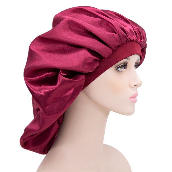 Satin Silke Bonnet Sovehette – (Vinrød) Luksuriøst stoff, Premium