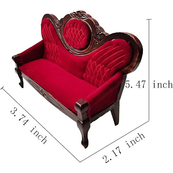 1:12 Miniature Mini Husmøbler Vintage Rød Træudskåret Sofa