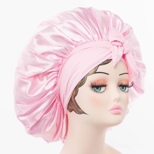 Satin Bonnet Silke Bonnet Hårbonnet (rosa) Jumbo størrelse for søvn