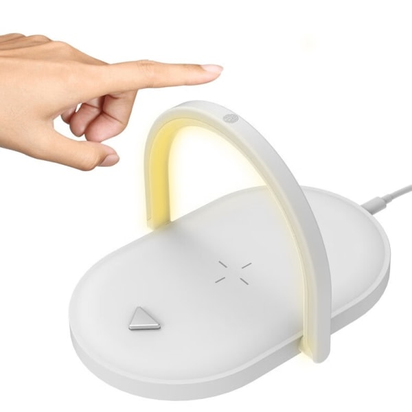 Trådløs oplader-sengelampe, touch-bordlampe med USB-port, L