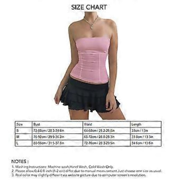 Rosa L Tube Topp Stroppeløs Ermeløs Rett Utringning Casual Basic Ensfarget Sommer Tube Topp