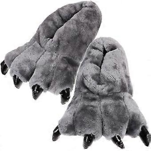 1 Par Vinter Dinosaurie Tass Tofflor Unisex Plyschtofflor Inomhusskor (Grå)
