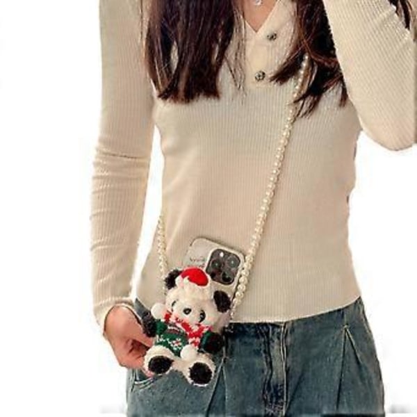 Panda Nøglering Dejligt Legetøjstilbehør Nøgleringsvedhæng Panda Telefon Charm Blødt Plys Materiale til Rygsække og Tasker grøn sweater julemand green sweater santa
