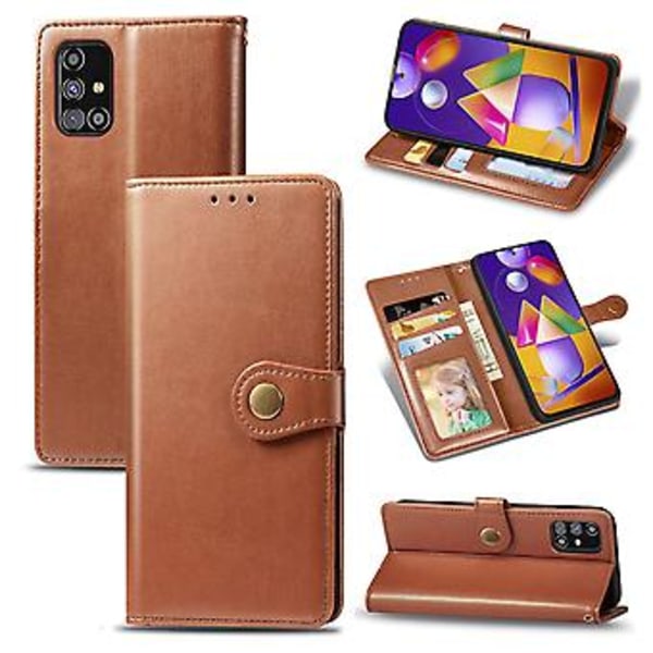 Solid Färgläderfodral För Samsung Galaxy M31s Brown