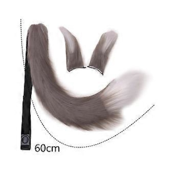 Fuskpäls Öron och Svans Set Maskerad Kostym Cosplay för Maskerad Barn Vuxen (Grå Vit) Gray White