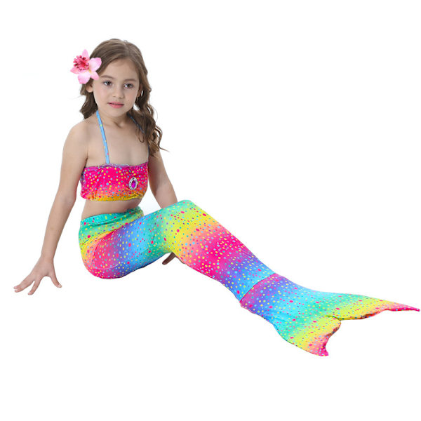 Barn och flickor vacker fiskstjärt bikini set baddräkt 9-10 år, färgrik rainbow 9-10years