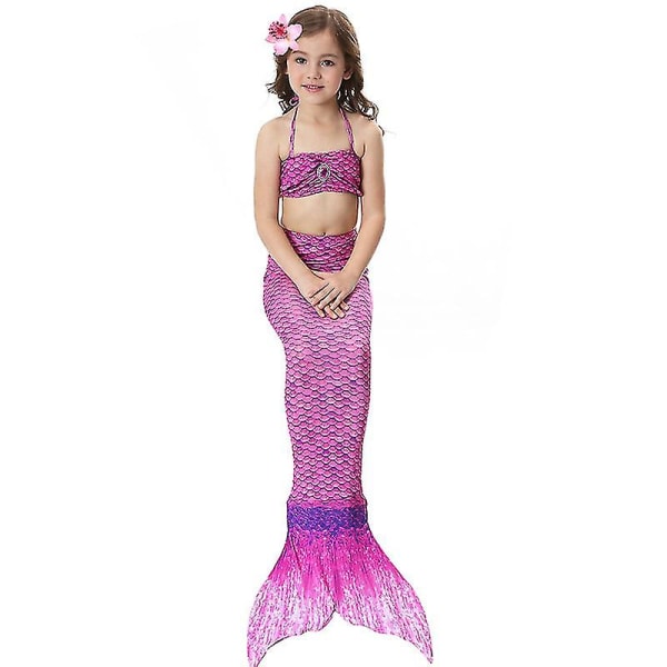 Barn Flickor Mermaid Tail Bikini Set Badkläder Baddräkt Simdräkt -allin.9-10 år.Lila