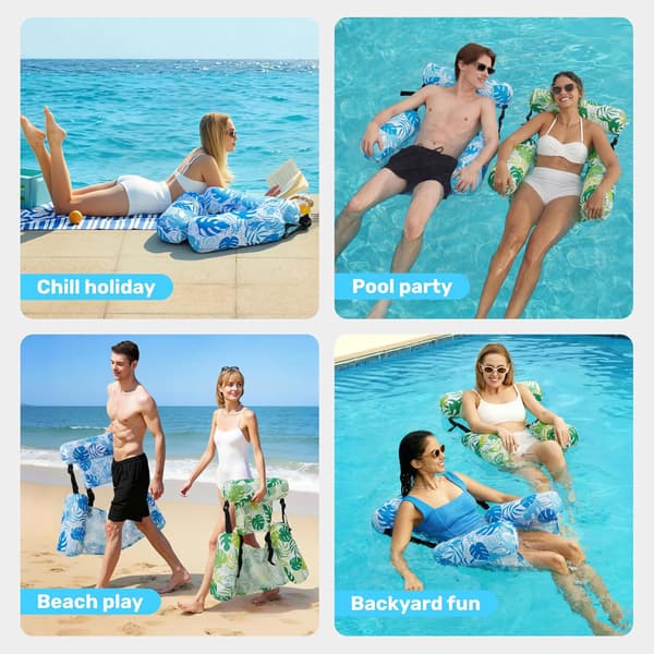Oppustelig vandparkflåde, foldbar stribet flyder til sommer og stranden – blå Blue