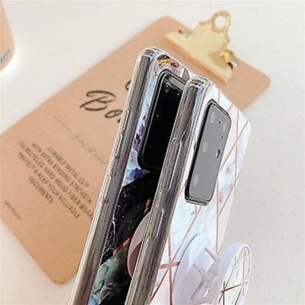 Fodral för Galaxy A51, pläterad färgglad geometrisk mönster mosaik marmor TPU mobiltelefonfodral med vikbart stativ