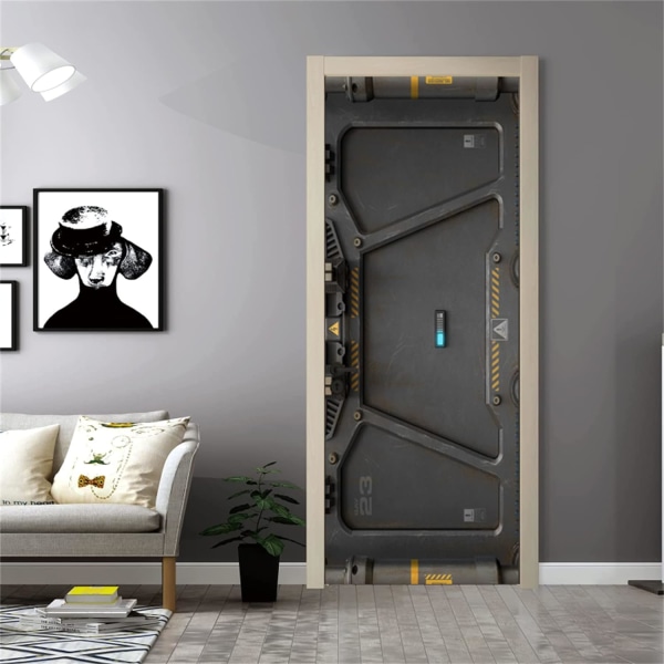 30,3\"x78,7\" 3D-dørklistremerkelapp - Sci-fi-dør med nøkkel