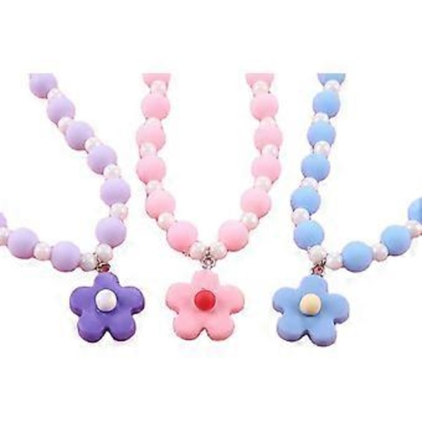 3-pack Halsband för Barn, Akrylhänge med Blomma Färgglad Plastpärlkedja