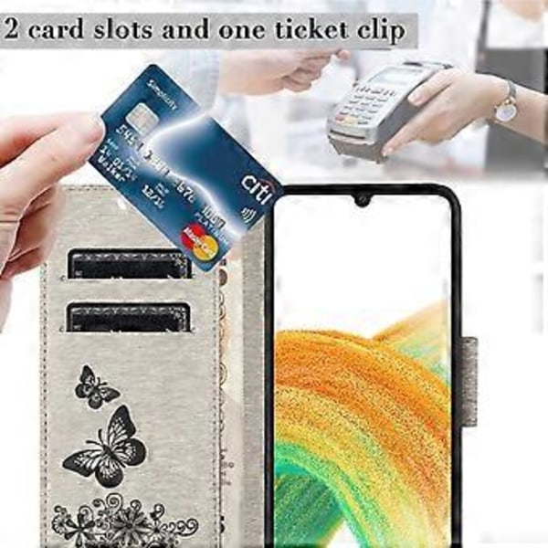 Fodral för Samsung Galaxy A05s 4G, Folio PU Läder Fjärilar Blomma Mobilskal Style F