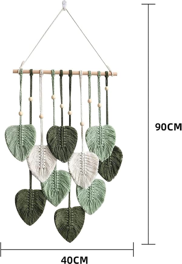 1 stk. Macrame vægophæng, Boho-stil, med træperler og blade
