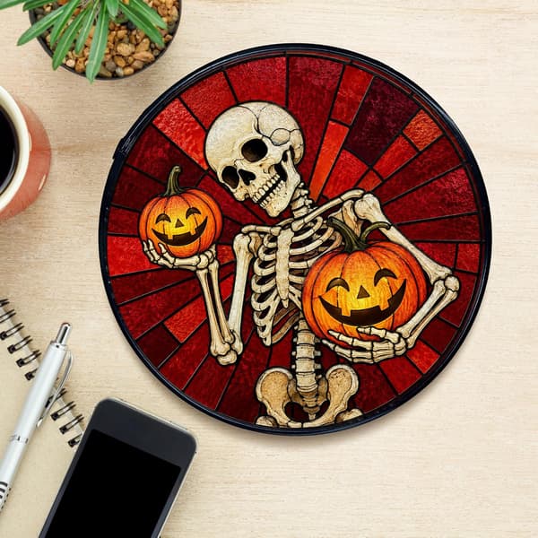 Halloween Efterår Glasmaleri Vinduesfanger, Rund Glas Vægkunst Dekoration – Stil 10