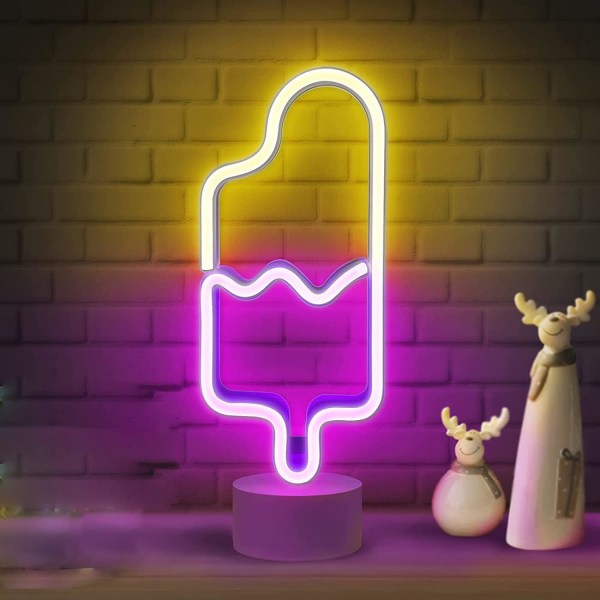 Popsicle LED natlampe med base, LED neon lysskilt vægdekoration