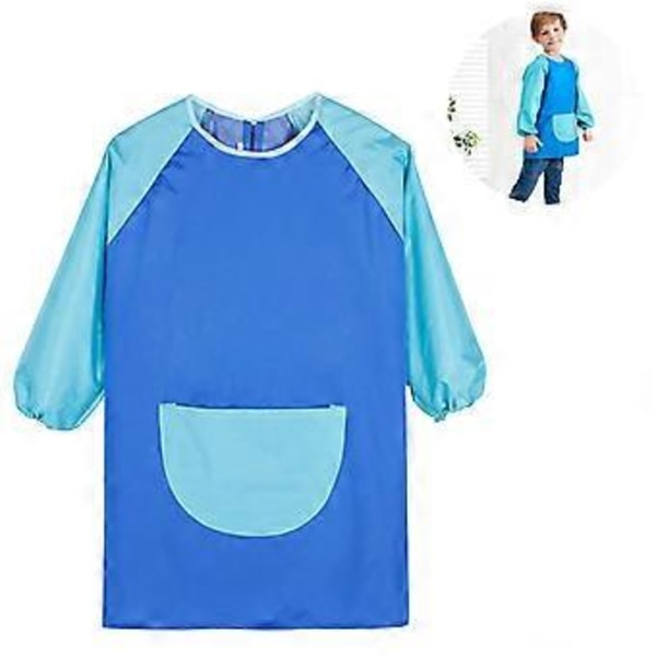 PIAO Unisex Gutter Jenter Vanntett Kunstforkle Barn Maleforklær med Lommer Lange Ermer og Uten Ermer Alder 6-9 År