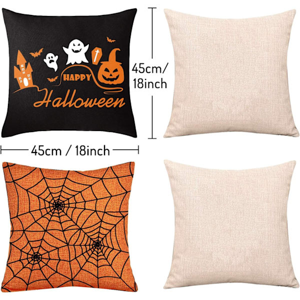 4 Halloween Pudebetræk, Orange og Sort Pudebetræk, H