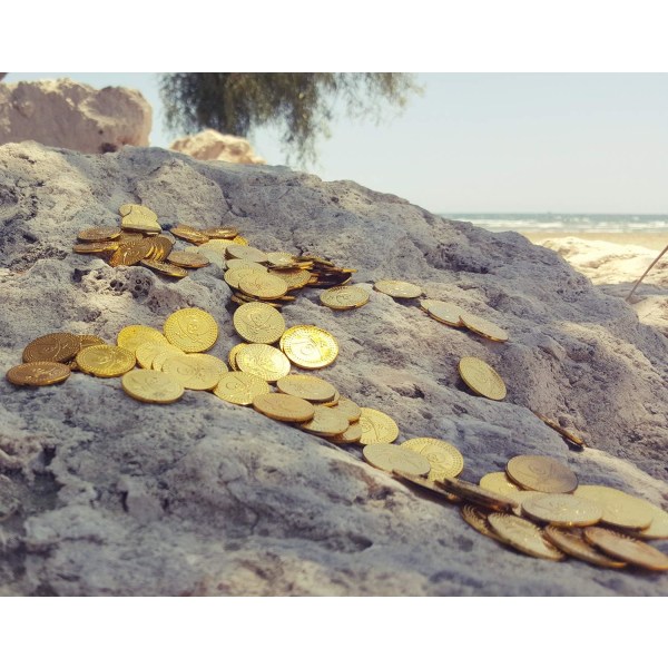 100 stycken Kids Pirate Gold Coins Fake Treasure Chest Coins - Fläkt