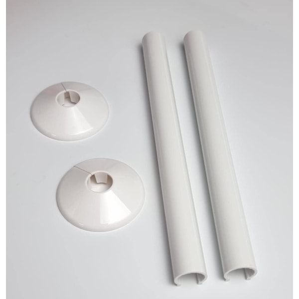 Radiatorrørsdækning SnapFit 2-delt sæt 200 mm lang 15 mm rør centralvarme påklipsdækning Snappit (hvid)