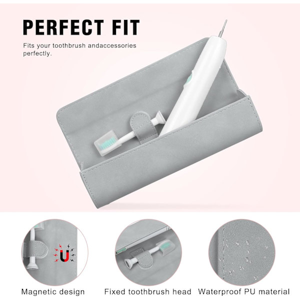 1 st grått bärbart resefodral för elektrisk tandborste - PU-läder