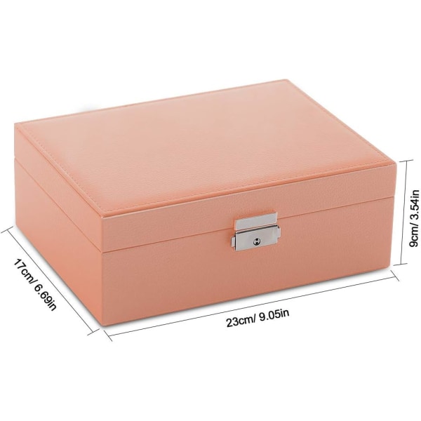 Smykkeskrin (Pink) til Kvinder, Rejse Låsbart Læder Smykkeskrin