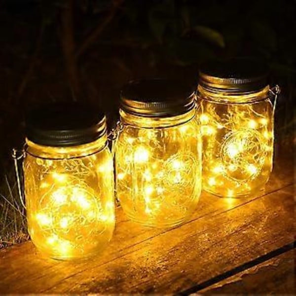 3 kpl aurinkolamppuja puutarhaan - 30 LED säänkestävä aurinko-säilytyspurkkivalaisin ulkokäyttöön, valoketju lasissa, puutarhakoriste aurinkovalot jouluun, ulkokäyttöön