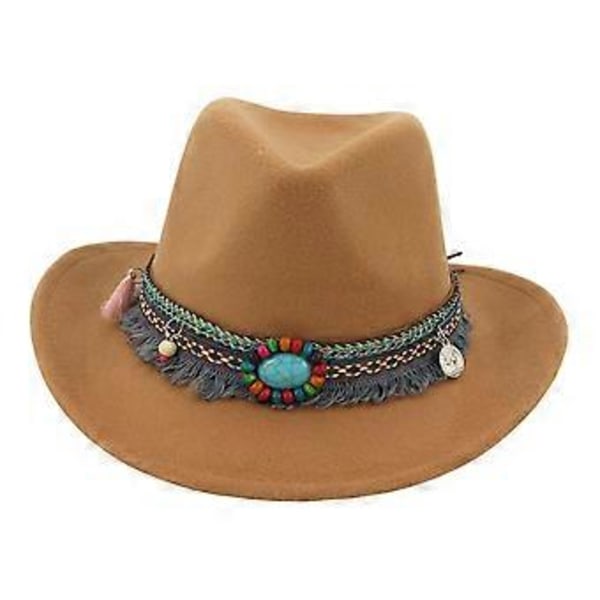 Casual Unisex Vuxen Cowboyhatt Fedorahattar Solhatt Jazz Top Hatt Kostym för Strand (Ljusbrun)