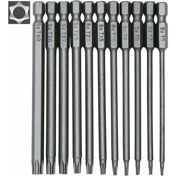 11-osainen pitkä Torx-kärkisarja sähköruuvivääntimelle ja ruuvimeisselille