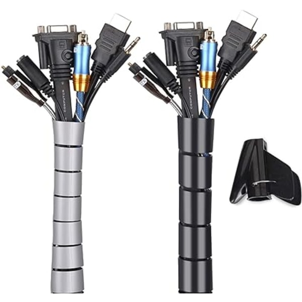 Svart och grå, kabelskydd 2-pack, flexibel räckvidd 2x3M PE-kabel