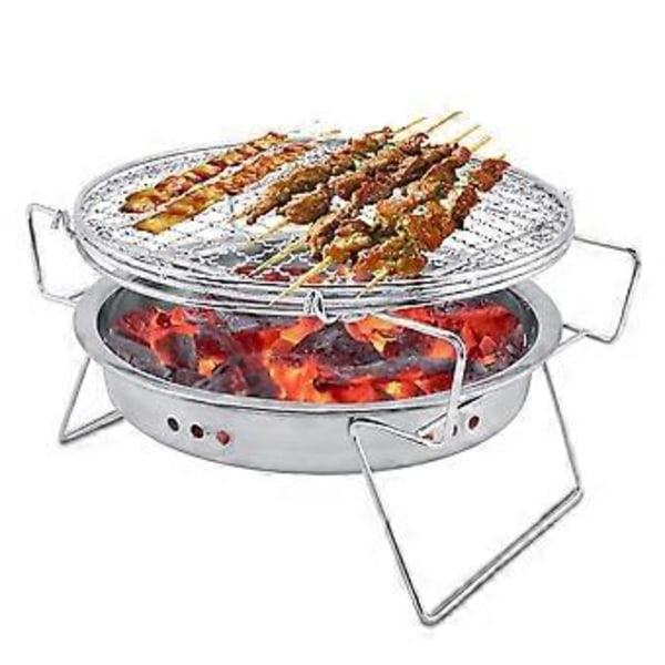 Ruostumattomasta teräksestä valmistettu mini BBQ-grilli, kokoontaitettava kannettava pyöreä grilli ulkokäyttöön, retkeilyyn, patiolle