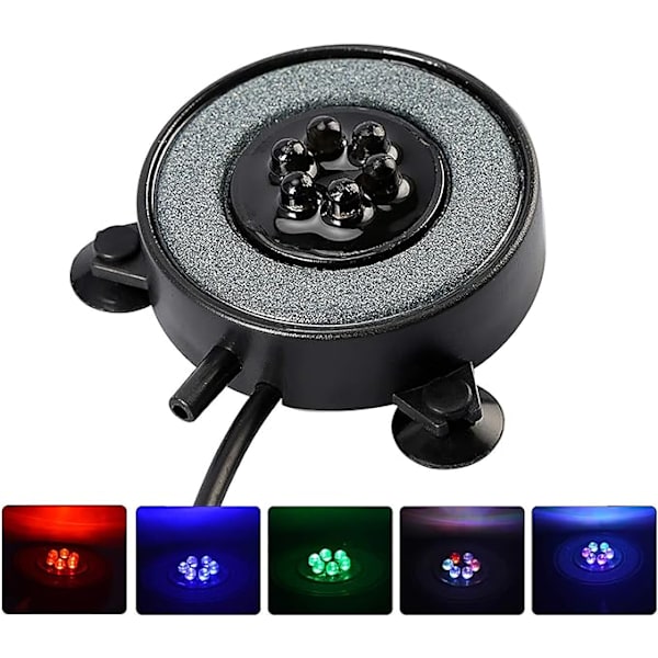 Akvarie Sten Disk, Rund Akvarium Bubbler med LED'er, Akvarium