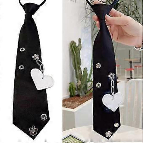 Punk Slips Unisex Skoleuniform Slips Børn Vedhæng Forbundet Justerbar Længde Skoleslips til Preppy Look Sort